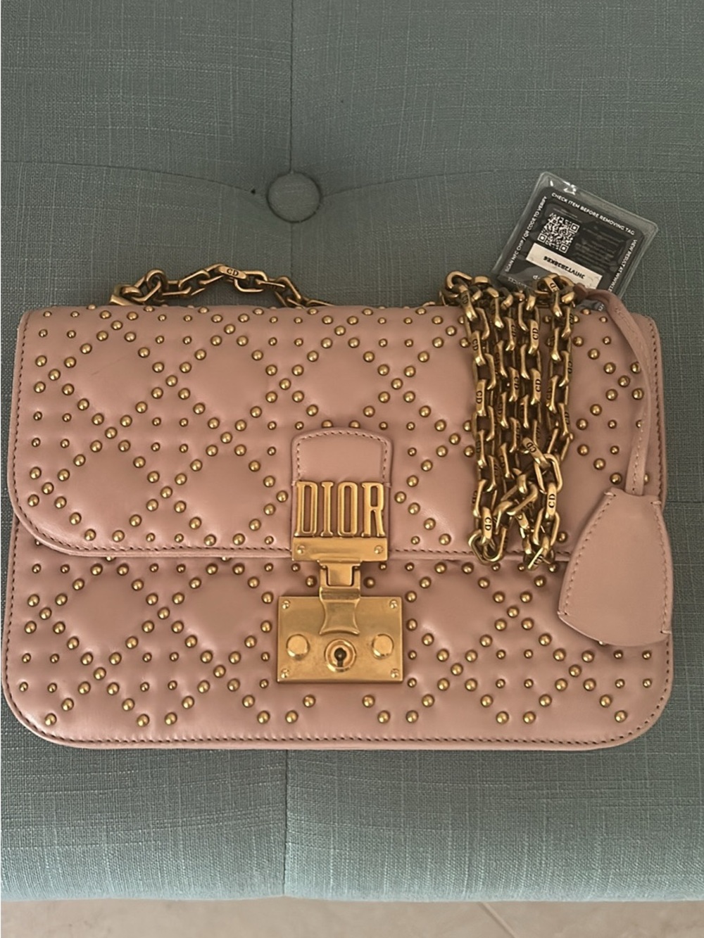 Dior Blush Pink Quilted Studded Leather Shoulder Bag with Gold Hardware